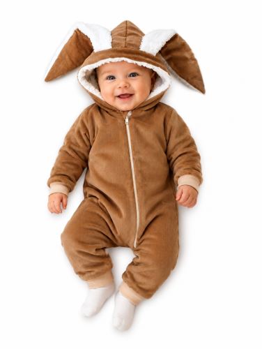 Baby Nellys Manšestrová kombinézka/overálek s kožíškem Cute Bunny - hnědá (1)