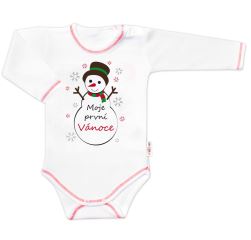 Baby Nellys Body dlouhý rukáv Moje první Vánoce, Sněhulák, bílé