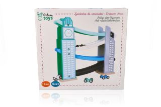 Dřevěný mrakodrap se sjezdovkou pro autíčka, Adam Toys (10)