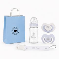 Dárková sada Little Prince Canpol Babies 6–18m, lahvička, dudlíky, řetízek + taška zdarma