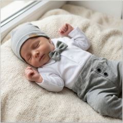 Z&Z 4-dílná sada Elegant Boy, body, kalhoty, motýlek a čepice, šedá/bílá (4)