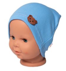 Baby Nellys Žebrovaná čepice Medvídek - modrá
