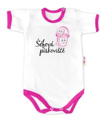 Baby Nellys Body krátký rukáv - Šéfová pískoviště - bílé/růžový lem
