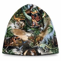 Bavlněná čepička Mamatti, Dino park - zelená s potiskem