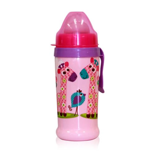 Dětský pohár na pití Lorelli se slámkou 300 ML FUNNY ZOO PINK (413610)